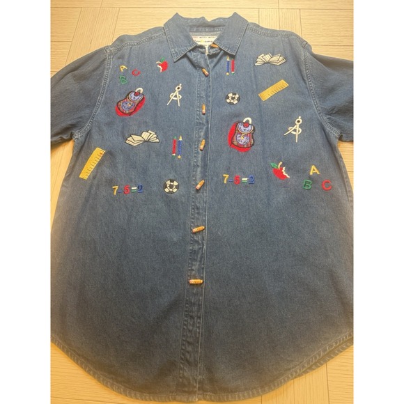 NWT Tantrums Long SleeveDenim Button Down Shirt W/ Embroidery & Pencil Buttons M - Picture 7 of 8